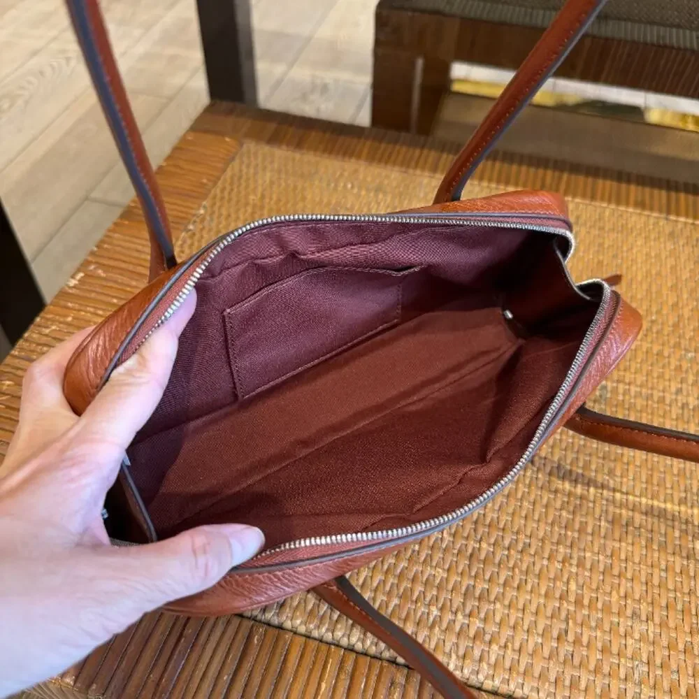 Tory Burch Rory Glazed Box Satchel 188220 $450 Aged Brown